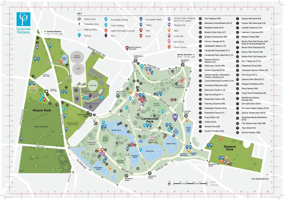 خريطة متنزه سينتنيال سيدني